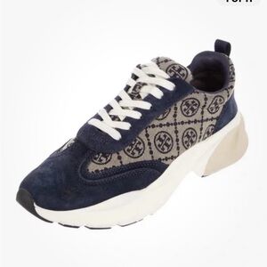 Tory Burch T Monogram Good Luck Trainer Sneakers Navy Size 8.5 Style 87331 w/box